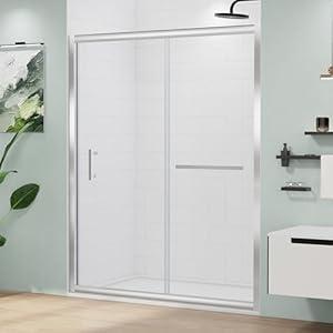 MORDEER 60" W x 72" H Sliding Glass Shower Door with 1/4" SGCC Tempered Glass, Aluminum SemiFrameless Sliding Shower Door with Handle and Towel Bar, Silver, Reversible Installation