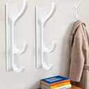 2 Pack Adhesive Wall Hook for Hanging, 30 lbs Super Sticky & Heavy Duty Coat/Towel Hook for Bathroom, Hanging Bags Towels Clothes Hook for Walls No Damage, Patent Pending, White