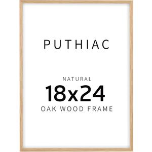 puthiac 18x24 Solid Oak Wood Picture Frame, 18 x 24 Poster Frames for Wall, Vertical or Horizontal, Plexi Front, 1 Pack, Natural Oak