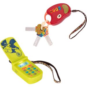 B. toys  Toy Car Keys & Cellphone  2 Pieces Sensory Bundle  Developmental Toy for Babies, Toddlers  Red Keys & Green Play Phone  10+ Months  FunKeys + Hellophone Set