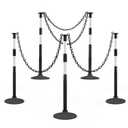 RoadHero 5 Pack Traffic Delineator Post with Weighted Rubber Base, Portable Black Safety Barrier Posts Cones with 5 FT Plastic Chain and Reflective Collars for Parking Lots,Construction Events