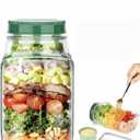 Salad Jar with Side Opening, Salad Pod Mason Jar with Built-In Dressing Cup Leakproof Salad Container To Go, Reusable Meal Prep Jar for Layered Salads, Fruit & Parfait for Work, Gym & Travel