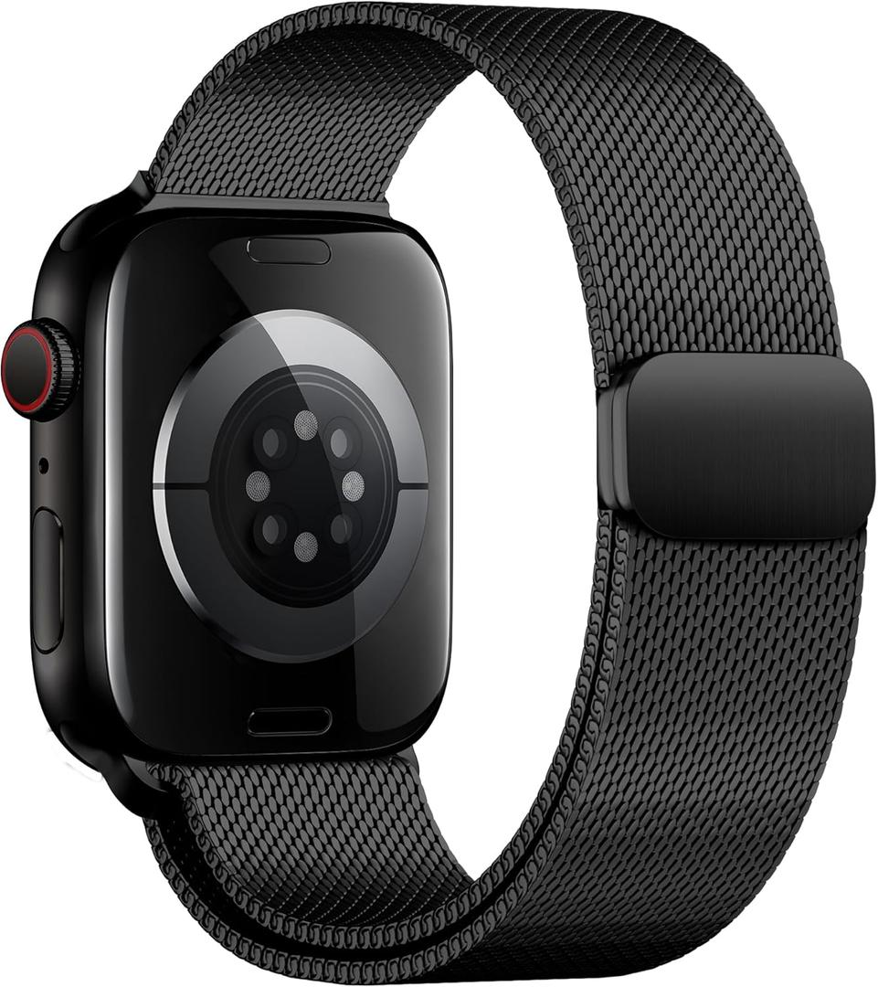 Double Magnetic Compatible for Apple Watch Band Ultra 2,SE, Stainless Steel Strap Metal Mesh Sport Loop for iWatch Bands 38mm 40mm 41mm 42mm 44mm 45mm 46mm 49mm Series 10/9/8/7/6/5/4/3/2/1 Women Men (Black)