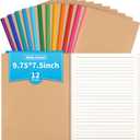 12 Pack Lined Notebook Journals Bulk, 7-1/2" x 9-3/4", Wide Ruled Paper, 30 Sheets/60 Pages, Kraft Cover with Rainbow Spines, 12 Colors Lined Composition Notebook Journal for Work Study Note Taking