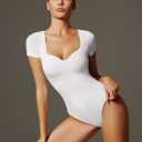 2 x IUGA Short Sleeve Bodysuit for Women Tummy Control Body Suit Sweetheart Neckline Going Out Tops (Small, White)