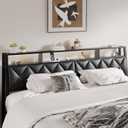 Queen Headboard Only, Headboard for Queen Size Bed with Storage, Upholstered Headboards with LED Lights & Charging Station, Attach Frame, Ideal for Bedroom/Dorm/Guest Room, Black, Faux Leather