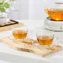Glass Teacup and Saucer Set, 6 Pack Coffee Mug with Stainless Steel Spoon Suitable for Espresso Juice Cappuccino and More Beverage, 7OZ/210ML, Clear