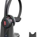 Angteela Bluetooth Headset with Noise Cancelling Microphone Wireless Headset with Charging Base, USB dongle, and one-Key Mute for Home Office, Call Center, and Trucker use