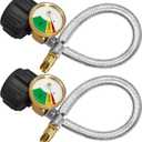 2 Pack 1/4" Inverted RV Propane Pigtail Hose with Gauge, 15inch RV Propane Hose Connector with Type 1/4" Inverted Male Flare Stainless Steel Braided for 5LB - 40LB Propane Tank Coming with Tape