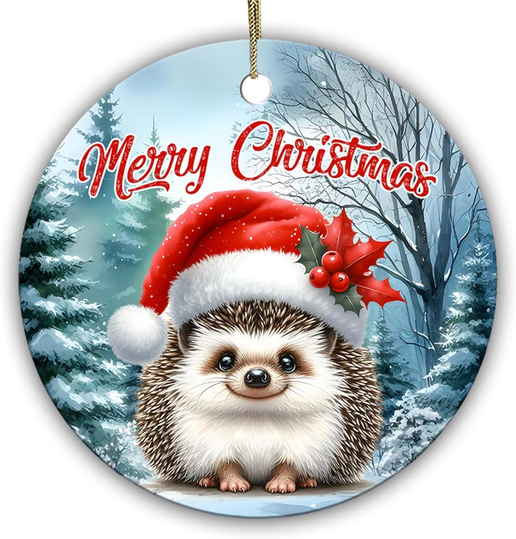 2 x Hedgehog Christmas Ornament – Cute Woodland Animal Holiday Decor – Gift for Hedgehog Lovers, Family, Friends, Animal Fans