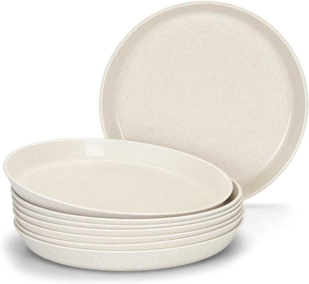Homestockplus Non Ceramic 9 Inch Dinner Plates,BPA-Free Wheat Straw & Plastic Plates,Off White Plate Set Dishwasher and Microwave Safe Plates - Set of 8