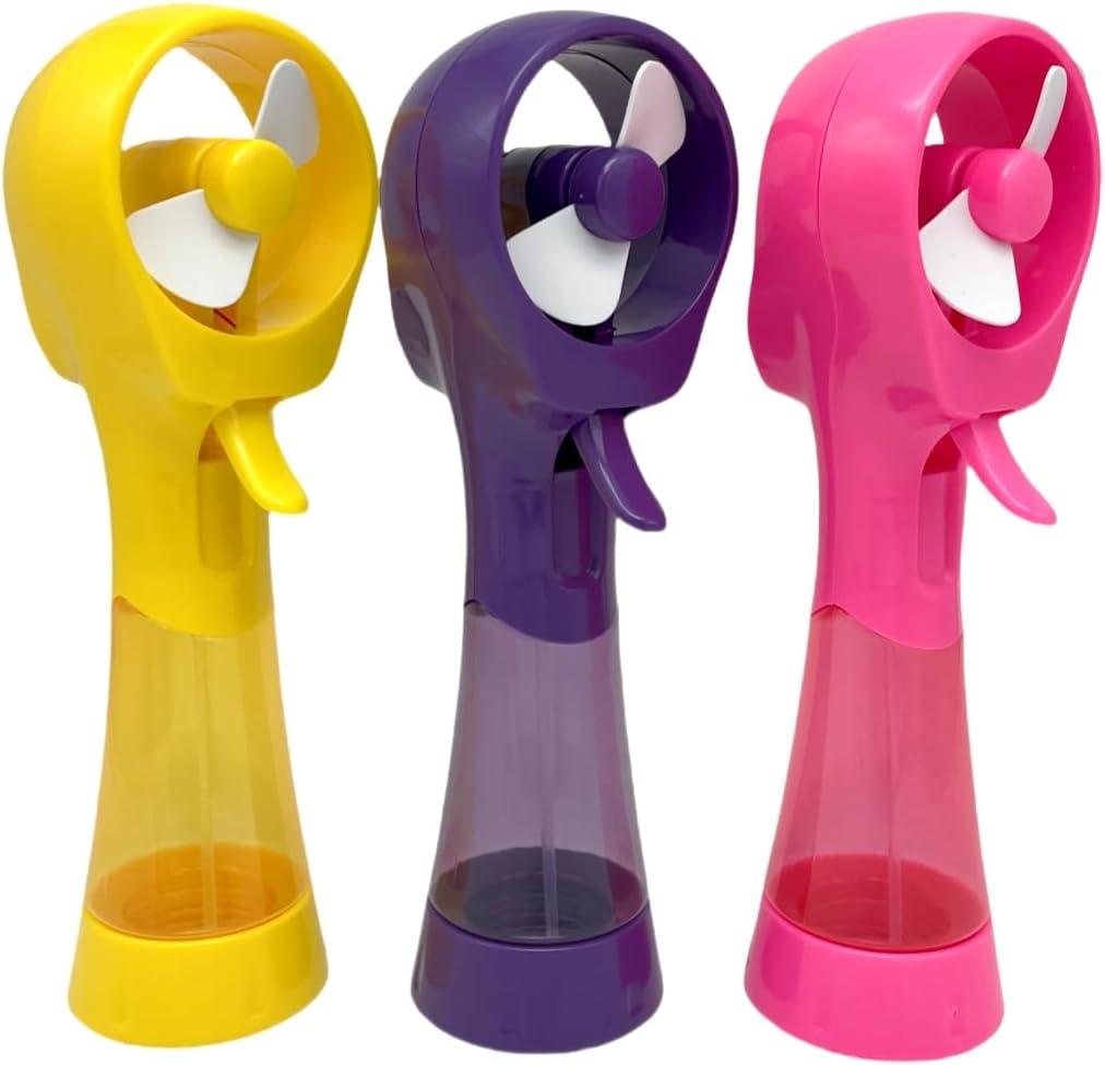 3 Pack Elite Battery Powered Handheld Water Misting Fans Personal Outdoor Cooling Fan (Yellow/Purple/Pink)