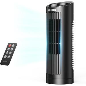 GRIDR 13" Bladeless Tower Fan with 3 Speeds, 4 Mode (AI, Normal, Natural, Sleep), Touch Screen + Remote Control, 12H Timer, 80° Oscillation, Fast Cooling, Desk Fan for Bedroom Home Office Desktop