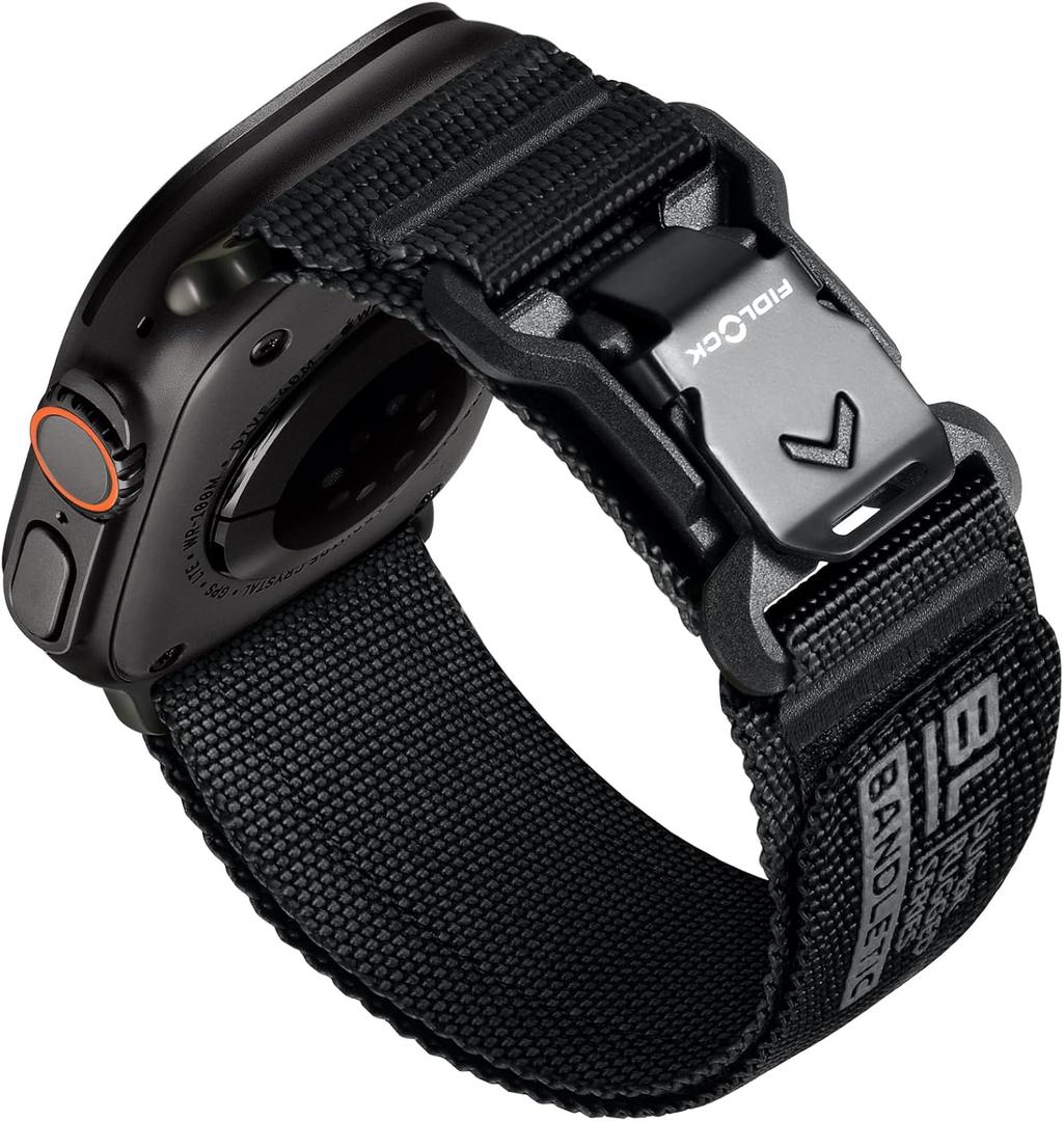 Bandletic Compatible with Apple Watch Bands for Men, Wide Soft Nylon Sport Strap with Magnetic Fidlock V-Buckle for iWatch 49mm(Ultra 3/2/1),46mm(11/10),45mm(9/8/7),44mm(SE3/SE2/SE/6/5/4),42mm(3/2/1) (Black)