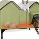 Extra Large Heated Cat House for Outside in Winter, Elevated Heated Outdoor Cat House Weatherproof with Heating pad, Insulated Outdoor Cat Shelter for Multiple Cats Small Dogs(Green)