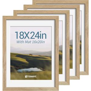 18x24 Poster Frame 4 Pack, 16x20 Mat, Natural Wood, for Picture
