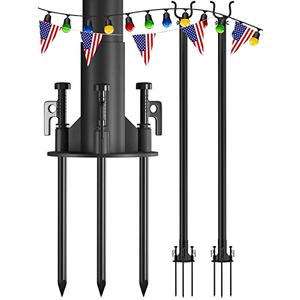 addlon 2 Pcs String Light Poles Pro 10ft, Harder Outdoor Poles with Hooks for Hanging String Lights for Patio, Garden, Wedding, Parties - Polish Black