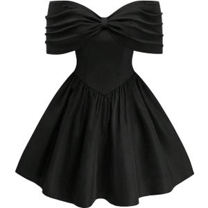 SOLY HUX Women's Plus Size Off the Shoulder Short Dress Ruched A Line Flared Short Sleeve Cocktail Party Club Dresses (Black, XXXL)