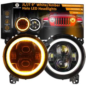 JL/JT 9 Inch LED Headlights with Halo DRL & Turn Signal Round for Je-ep 2018-2024 Wrangler Gladiator JL JLU Unlimited Sport Rubicon Sahara 9" DOT Headlight Integrated DRL Turn Signal Halo Ring
