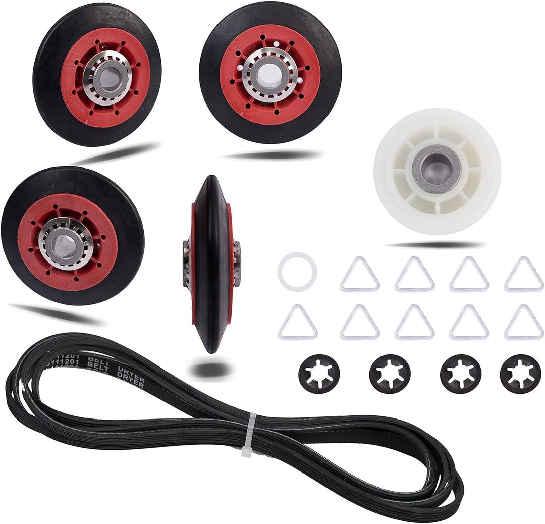 Dryer Repair Kit Drum Roller Pulley Belt Fits For Whirlpool Duet WED8300SW0 WED8300SW1 WED8300SW2 WED9050XW1 WED9150WW1 WED9200SQ0 GEW9250PW1 WED9400SW2 WED5500XW0 WGD9200SQ0 WED9550WW1 WED9150WW0