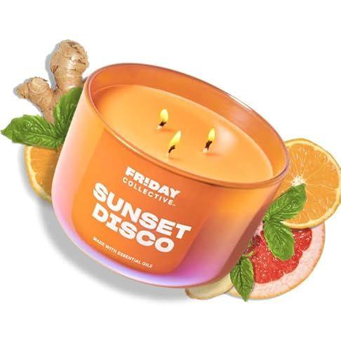 Friday Collective Sunset Disco Candle, Citrus Scented, Made with Essential Oils, 3 Wicks, 13.5 oz (Pack of 2)