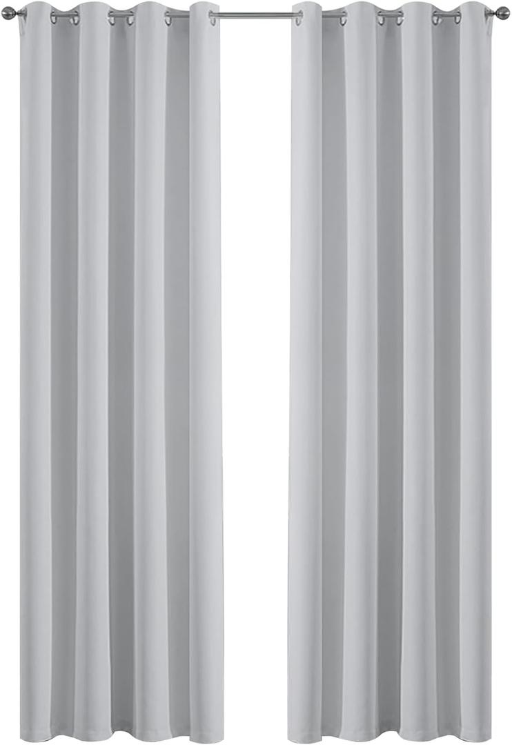 Yakamok Greyish White Curtains for Bedroom,Grommet Thermal Insulated Room Darkening Curtains for Living Room,52W x 84L,2 Panels (52"W x 84"L (Pack of 2))