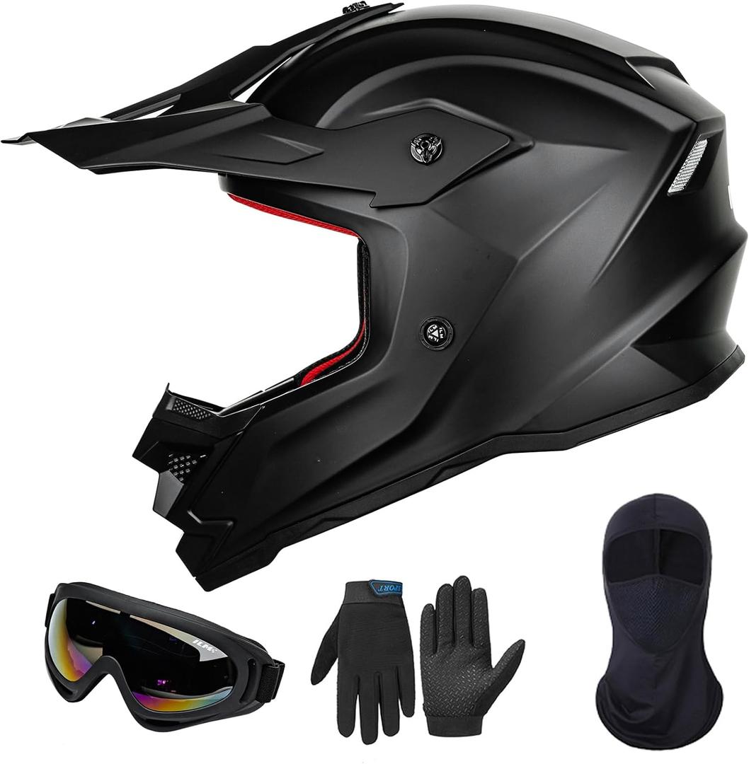 ILM Youth ATV Helmet Kids Dirt Bike Motocross BMX Off Road Motorbike Go Kart Casco DOT ECE Model Z705 (Matte Black, XL)