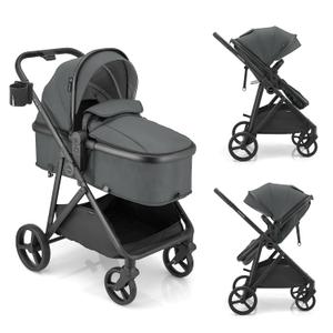 Gromast 3-in-1 Baby Stroller, Convertible Stroller for Newborn Infant Toddler with Reversible Seat, UPF 50+ Canopy & Cup Holder - Gray