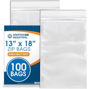Spartan Industrial - 13" X 18" Plastic Zip Bags (6 Mil, 100 Count) - Extra Heavy-Duty Zip Bags for Clothing, Tools, Storage - Resealable Lock Seal Zipper