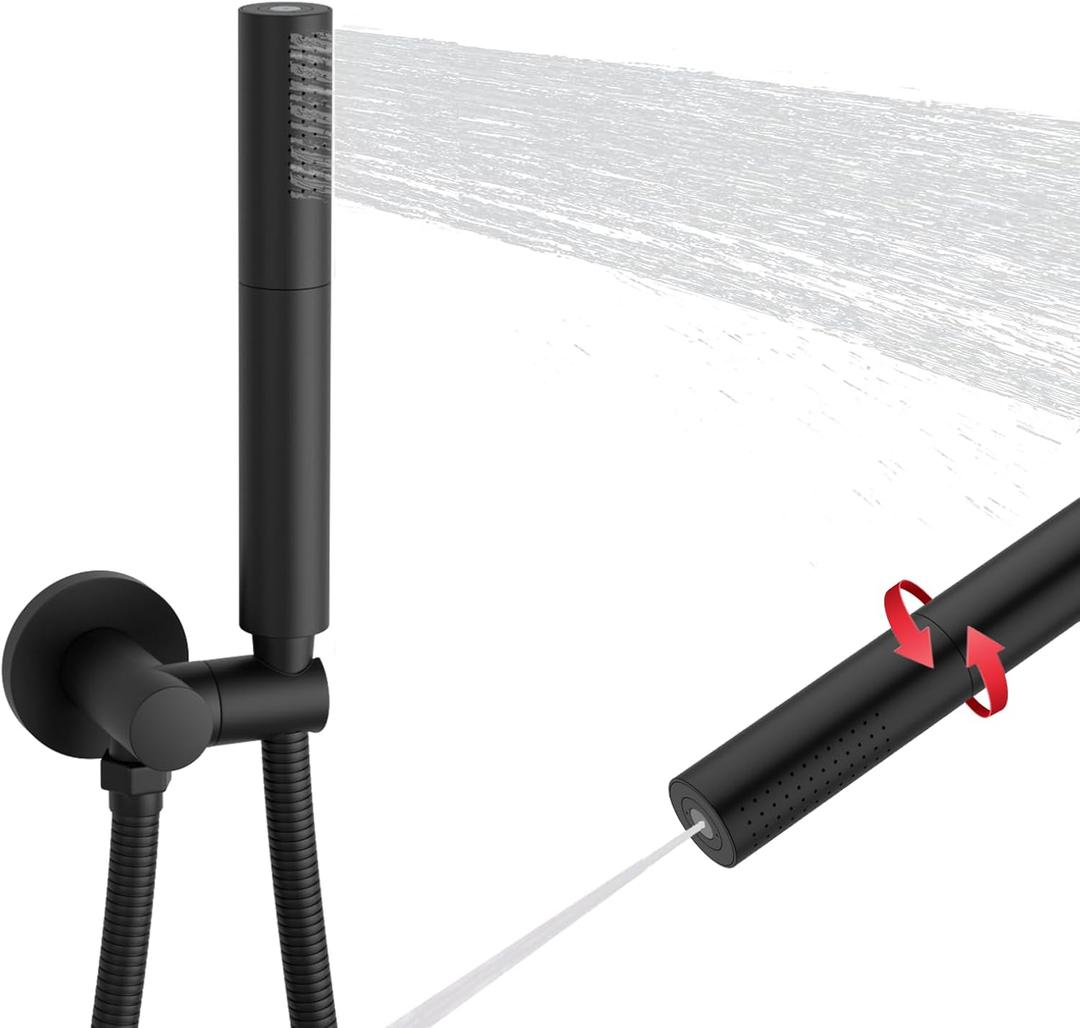 Black Shower Wand Brass Handheld Shower 7 Inch High Pressure Hand Held Shower Head High Flow Sprayer, 2 In 1 Function with 59 inch Hose, Bracket