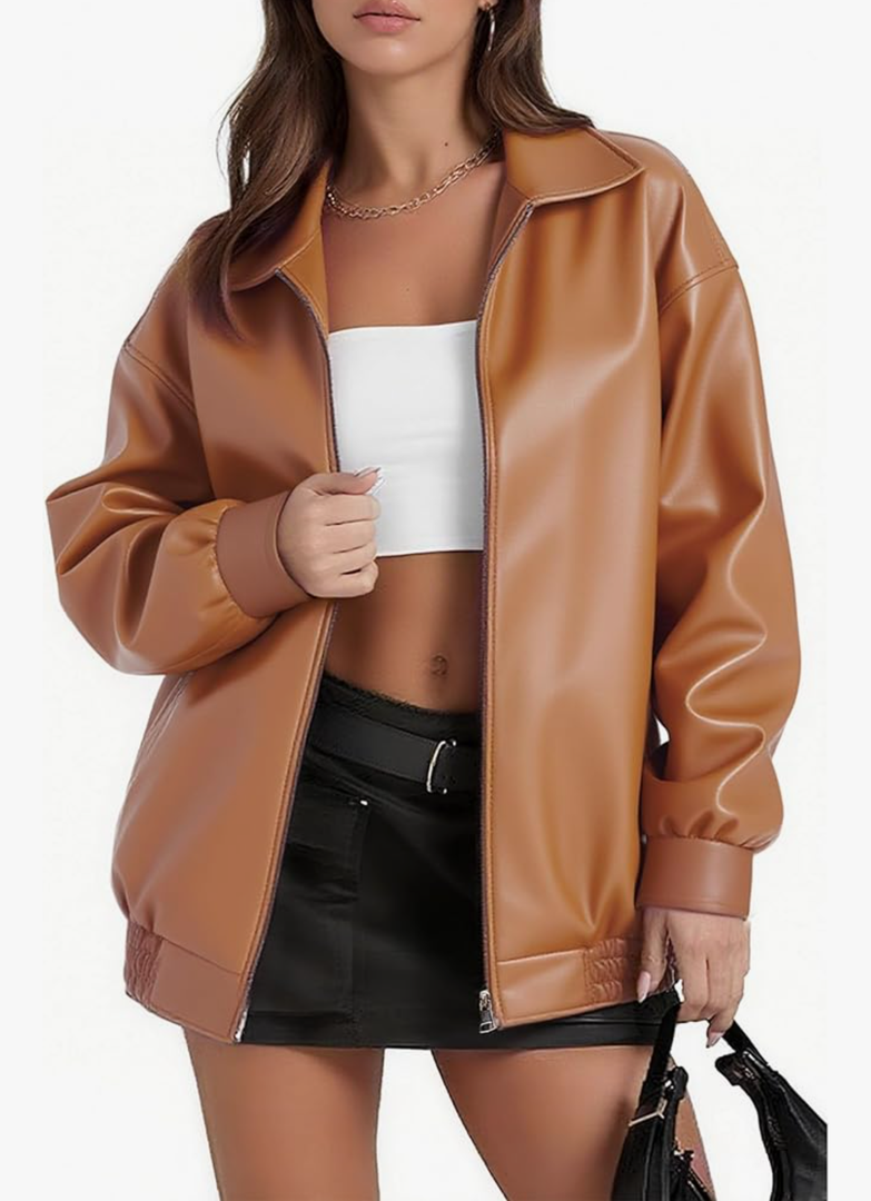 Women's Faux Oversized Leather Jacket, Zip Up Motorcycle Bomber Fall Jackets 2025, Vintage Y2K Tops Winter Coats 2XL