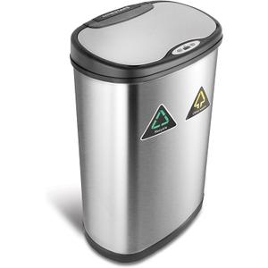 NINESTARS DZT-50-13R Automatic Touchless Infrared Motion Sensor Trash Can/Recycler, 13 Gal 50L, Stainless Steel Base (Oval, Black/Silver Lid)