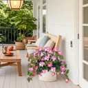 Artificial Flowers for Outdoors with 120 Blooms, Faux Silk Flowers for Outside, UV Resistant Fake Petunias Plants for Hanging Baskets Fence Patio Balcony Garden Cemetery (Purple Red 4 Packs)