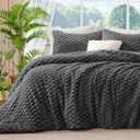 BEDELITE Fluffy King Size Comforter Set - Grey Fleece Soft Comforter for King Size Bed, Luxury Warm Bedding Set for Winter, Fuzzy Bed Set 3 Pieces (1 Comforter, 2 Pillowcases)
