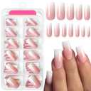 AddFavor 120pcs Ombre Press on Nails Long Square - Pink White Gradient Fake Nails Press ons Square Stick on Nails for Women