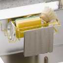 TAILI Sponge Holder with Strong Suction Cup, 4-in-1 Rustproof Sink Organizer - Sink Caddy Holds Sponges, Brushes, Stoppers & Scrapers -Gold (7.28" x 2.36")