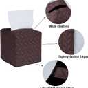 Tissue Box Cover 2-Pack, Square Tissue Holder with Bottom Belt, Modern Tissue Case Facial Paper Organizer Dispenser for Bathroom, Office, Home, Table, Car, Leaf Pattern Brown