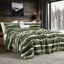 Wonderful 3 Pieces Fluffy Faux Rabbit Fur Comforter Set Queen Size, Dark Green Plush Fuzzy Bedding Set, Animal Stripes Design Warm Soft Comforter Bedding Set for All Season,90"x94"