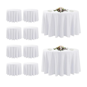 10 Pack White Round Tablecloths, 120 Inch Stain Resistant and Wrinkle Polyester Fabric Washable Table Clothes Cover for Kitchen Dining, Wedding, Reception Banquet, Birthday Party, Buffet Restaurant