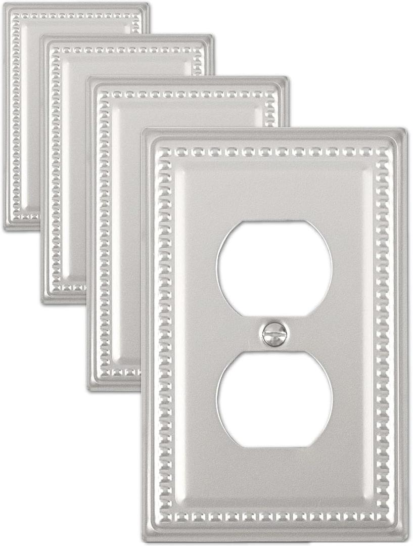 4-Pack Satin Nickel Outlet Covers, Metal Wall Plates for Electrical Outlets, Decorative Switch Plates and Socket Covers, Midsize