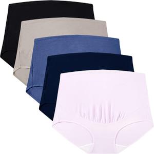 5 x Mama Cotton Women's Over The Bump Maternity Briefs, High Waist, Cotton, Adjustable Waistband, Multi-Pack (XL)