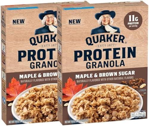 Quaker Protein Granola Breakfast Cereal, Maple Brown Sugar, 18oz Boxes (2 Pack) BB 9/20/25