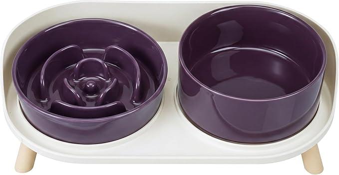 Elevated Slow Feeder Dog Bowls  Ceramic Food and Water Bowl Set with Stand  Raised Pet Dishes for Small and Medium Sized Dogs