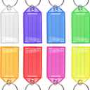 Yarlung 200 Pcs Plastic Key Tags, Key Label Window with Split Ring and Ruled Blank Label Paper, Name Tags Cover Key Chain Identifiers for Luggage, Backpack, 8 Colors, 2.3"L x 1.2"W