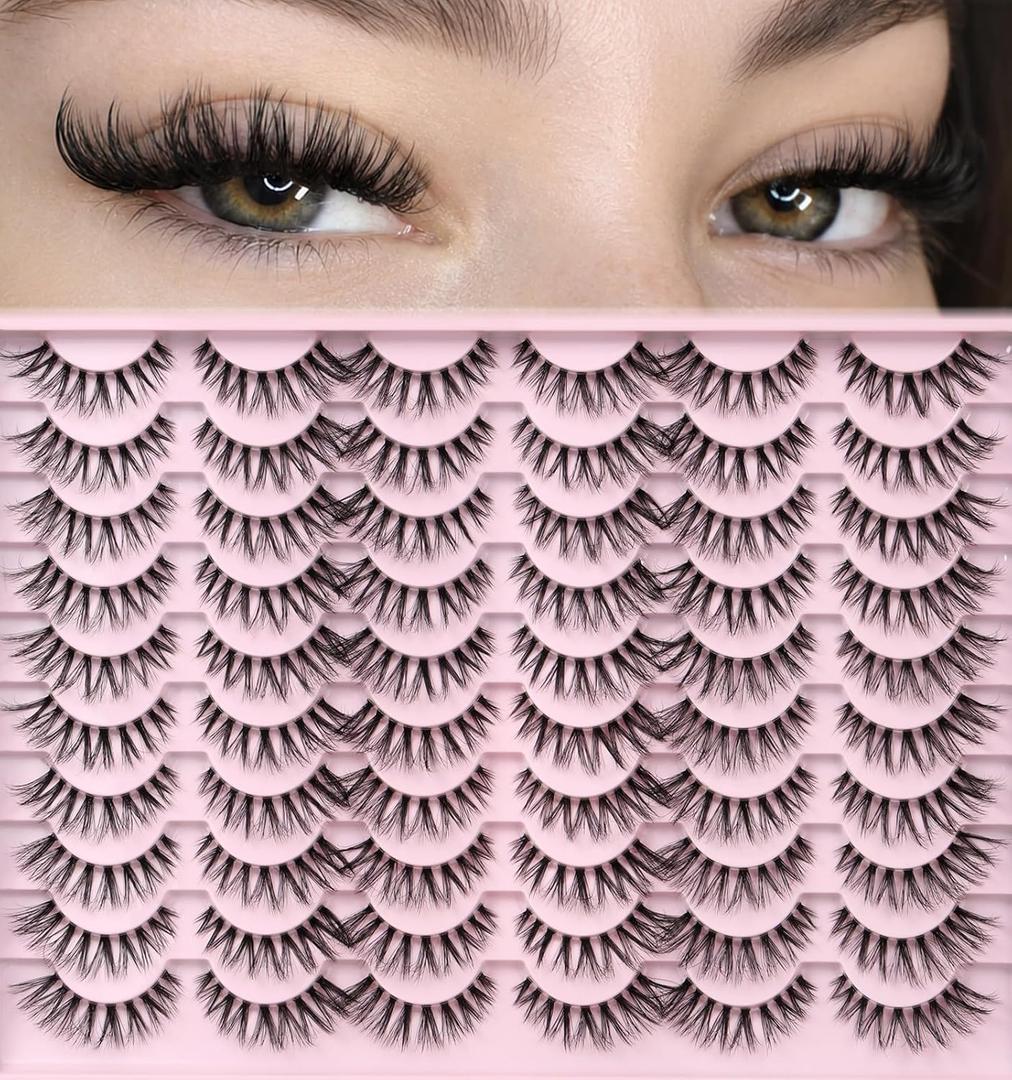 APCYUST Lashes Natural False Eyelashes 30 Pairs Cluster Inspired Cat Eye Lash Strips Medium Length Wispy Eyelash Pack Soft Everyday Look Lightweight Fake Pestañas Postizas for Beginners Daily Makeup