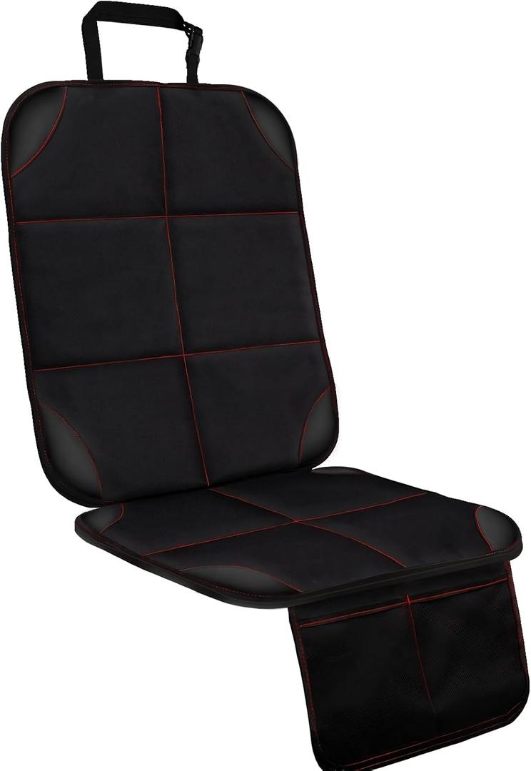 SMART ELF Car Seat Protector, Large Auto Protector for Child Seats with Thickest Padding and Non-Slip Backing Mesh Pockets for SUV, Sedan, Truck, Leather and Fabric - Black