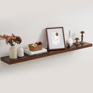 48 Inch Floating Shelf for Fireplace Mantel - 8 Inch Deep Rustic Solid Pine Wood Wall Shelf - Farmhouse Style Shelf with Heavy-Duty Metal Brackets - 48"W x 8"D - American Walnut, Set of 1