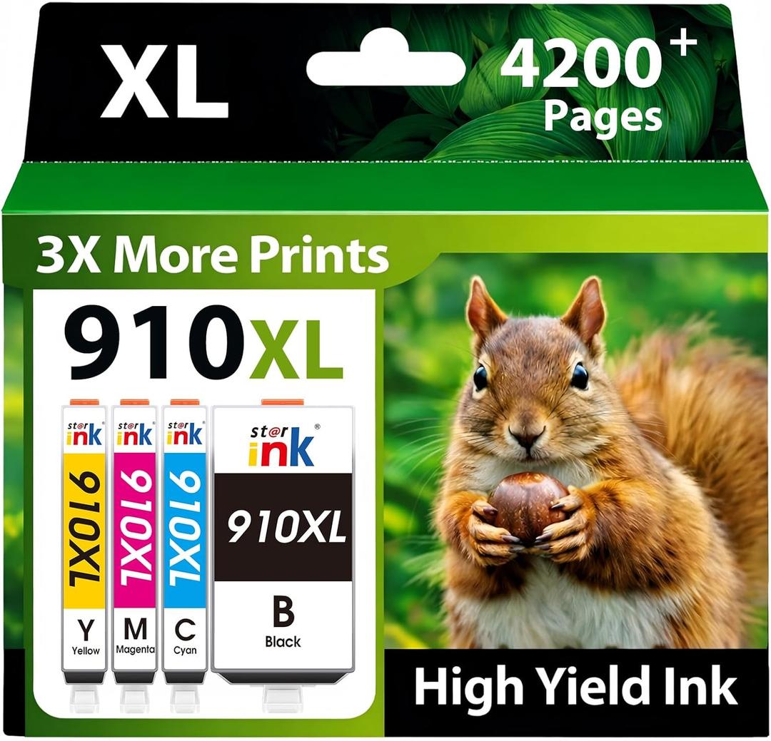 Starink Compatible 910XL Ink Cartridges for HP 910 Ink Replacement for HP 910XL Ink Cartridges Combo Pack Work with HP Officejet Pro 8020 8025 8028 8035 Officejet 8010 8015 Printers Ink,4 Pack