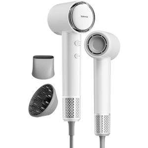 Tideway Hair Dryer, Blow Dryer with Diffuser, Ionic Professional High-Speed 1500W Low-Noise, 110,000 RPM Brushless Motor, Fast Drying, Travel Compact for Women & Men (White)