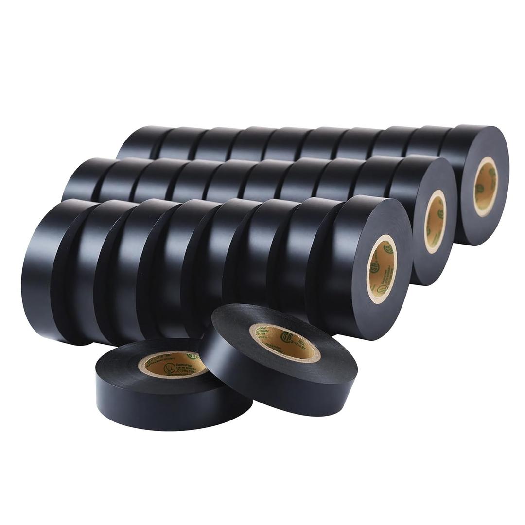 Lichamp 30 Pack Black Electrical Tape Waterproof, 3/4 in x 66ft, Industrial Grade UL/CSA Listed High Temp Electrical Tape Electric Super Vinyl